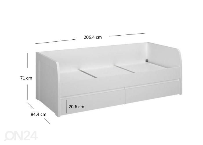 Voodi Erden 90x200 cm suurendatud mõõdud