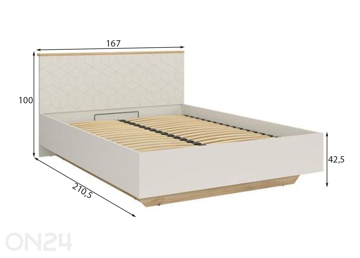 Voodi Glamour pesukastiga 160x200 cm suurendatud mõõdud