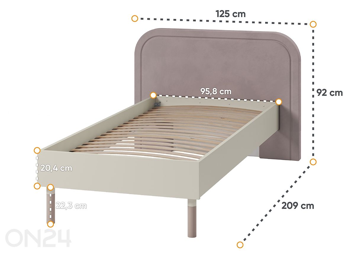 Voodi Harmony 90x200 cm suurendatud mõõdud