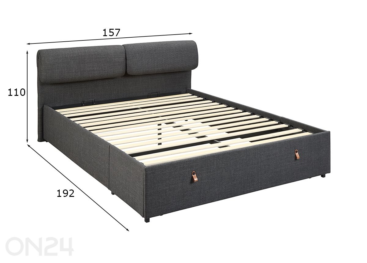 Voodi Kalvi 140x190 cm suurendatud mõõdud