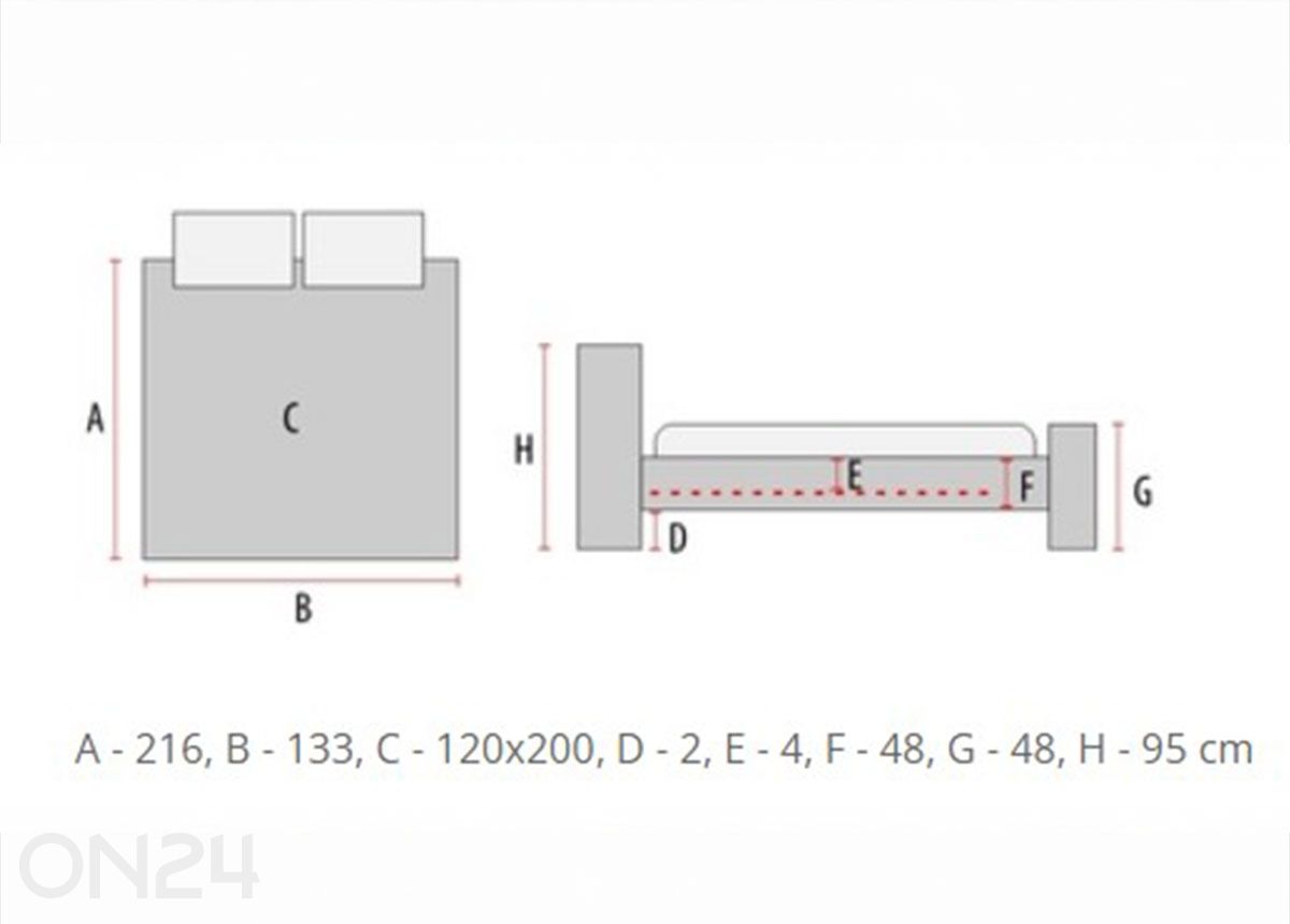 Voodi lisavoodiga Alfie 120x200 cm suurendatud mõõdud