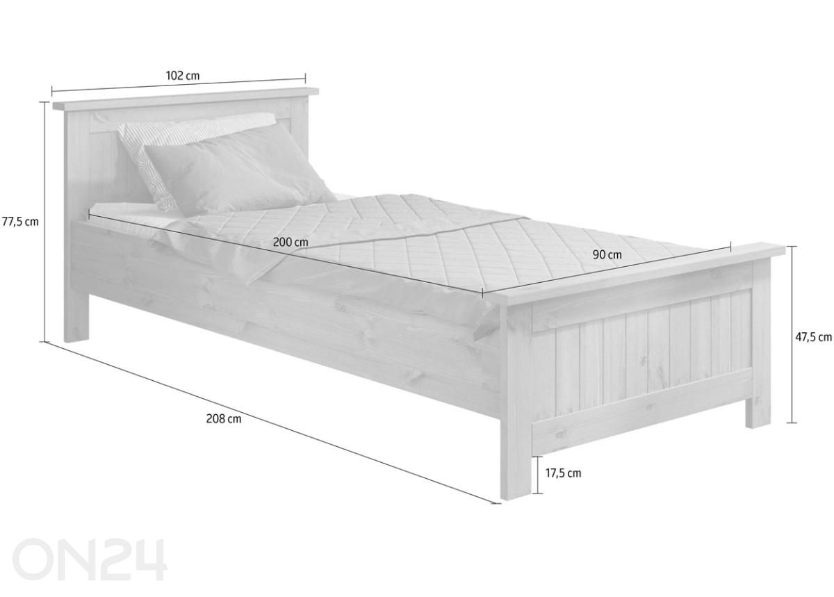 Voodi Lote 90x200 cm suurendatud mõõdud