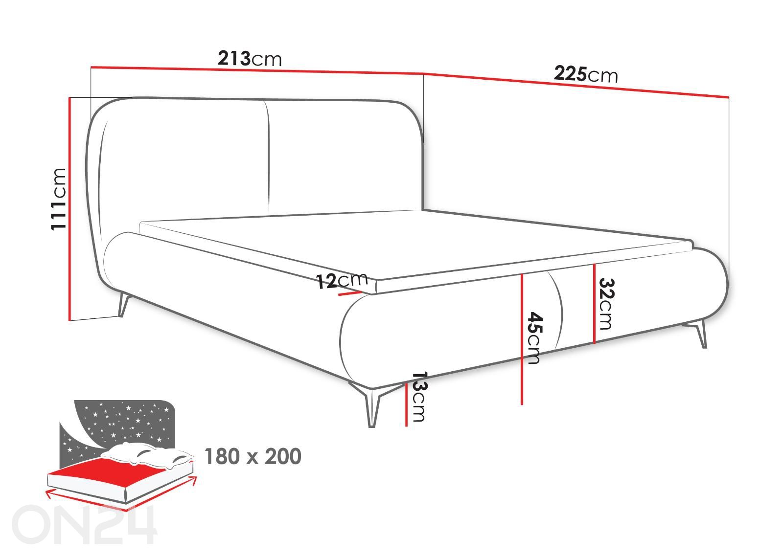 Voodi Meuse 180x200 cm suurendatud mõõdud