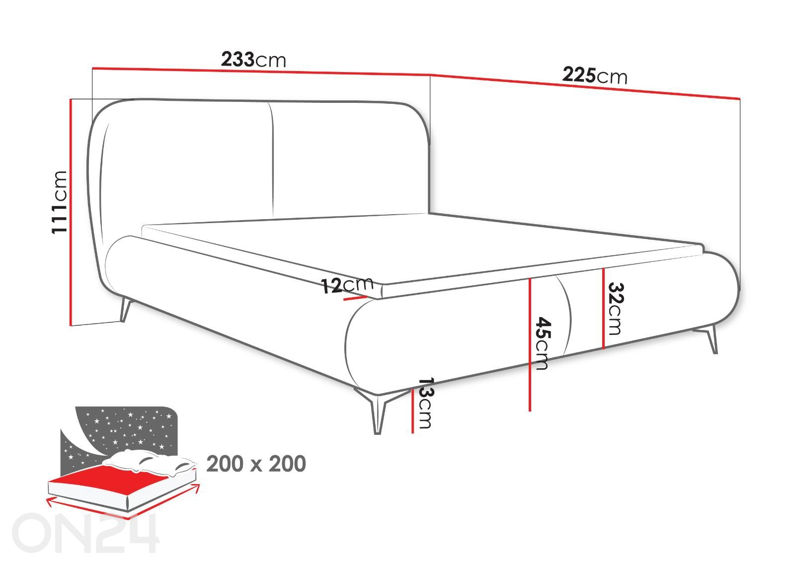 Voodi Meuse 200x200 cm suurendatud mõõdud