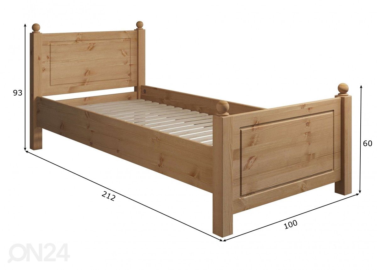 Voodi Mila 90x200 cm suurendatud mõõdud