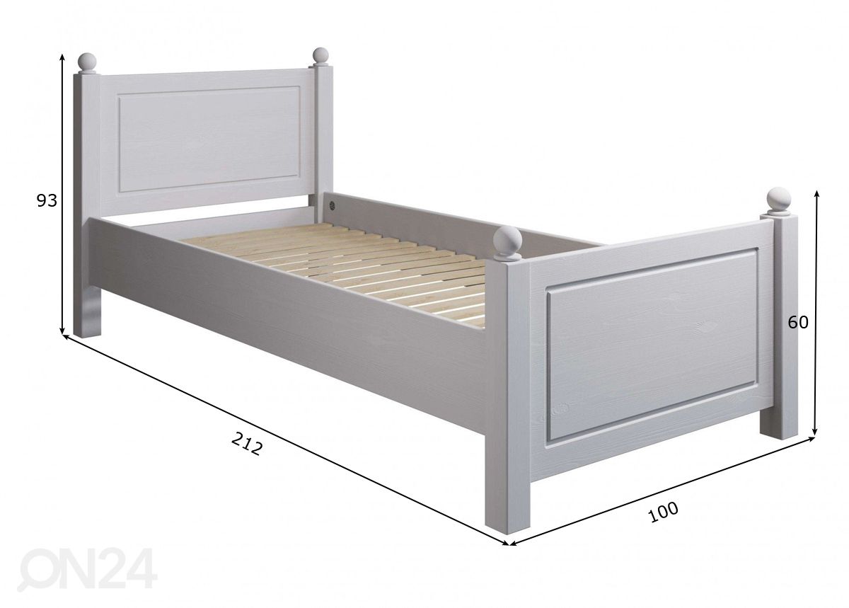 Voodi Mila 90x200 cm suurendatud mõõdud