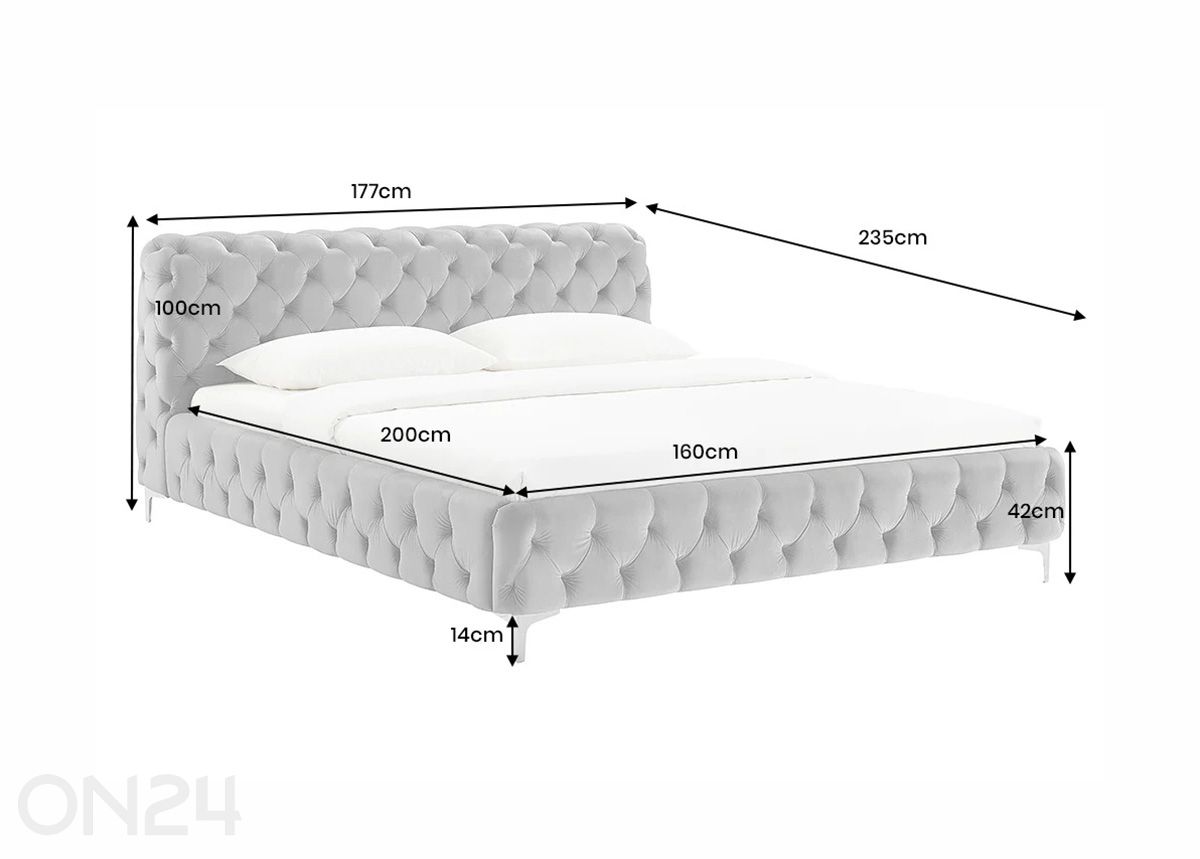 Voodi Modern Barock 160x200 cm suurendatud mõõdud