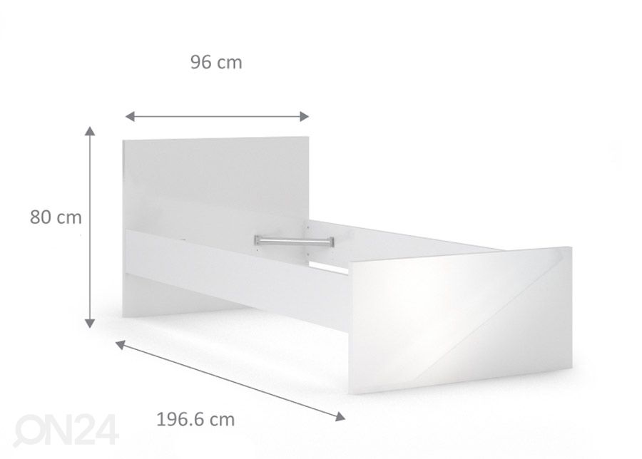 Voodi Naia 90x190 cm, valge kõrgläige suurendatud mõõdud