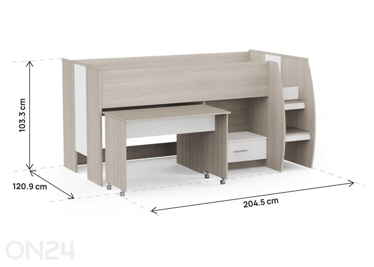 Voodi Nano Combi 90x200 cm suurendatud mõõdud