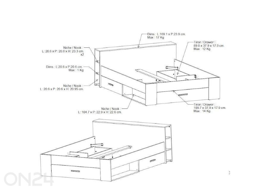 Voodi Pocket 160x200 cm suurendatud mõõdud