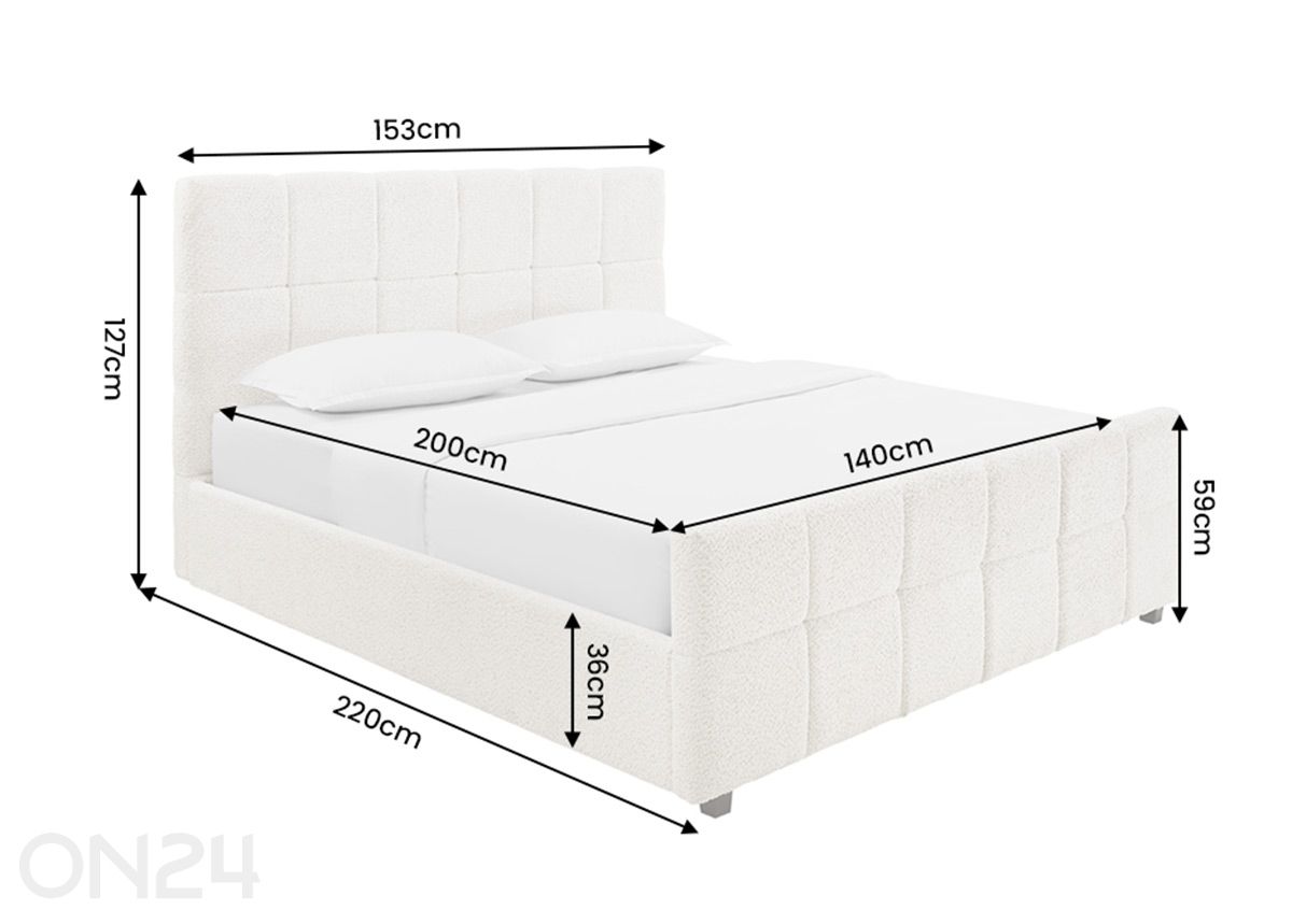 Voodi Prestige 140x200 cm suurendatud mõõdud