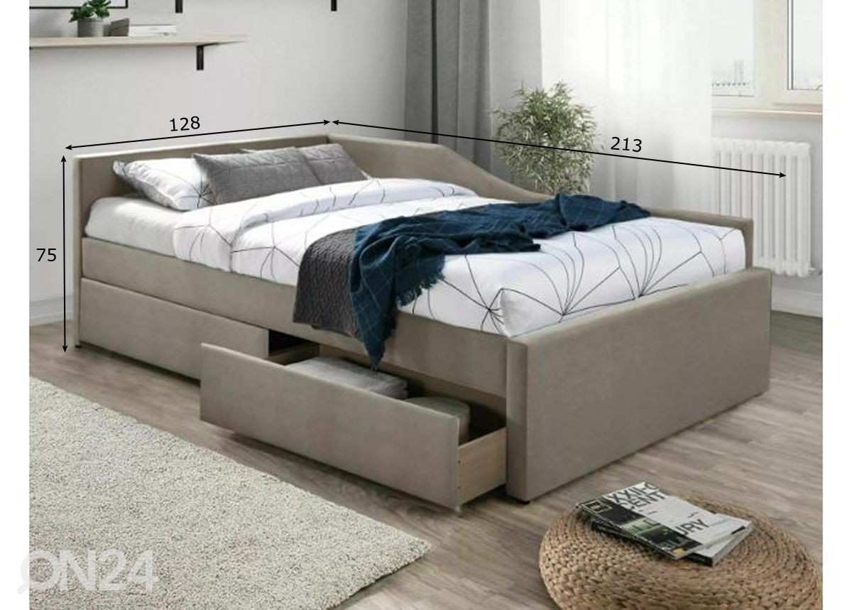 Voodi sahtlitega 120x200 cm suurendatud mõõdud