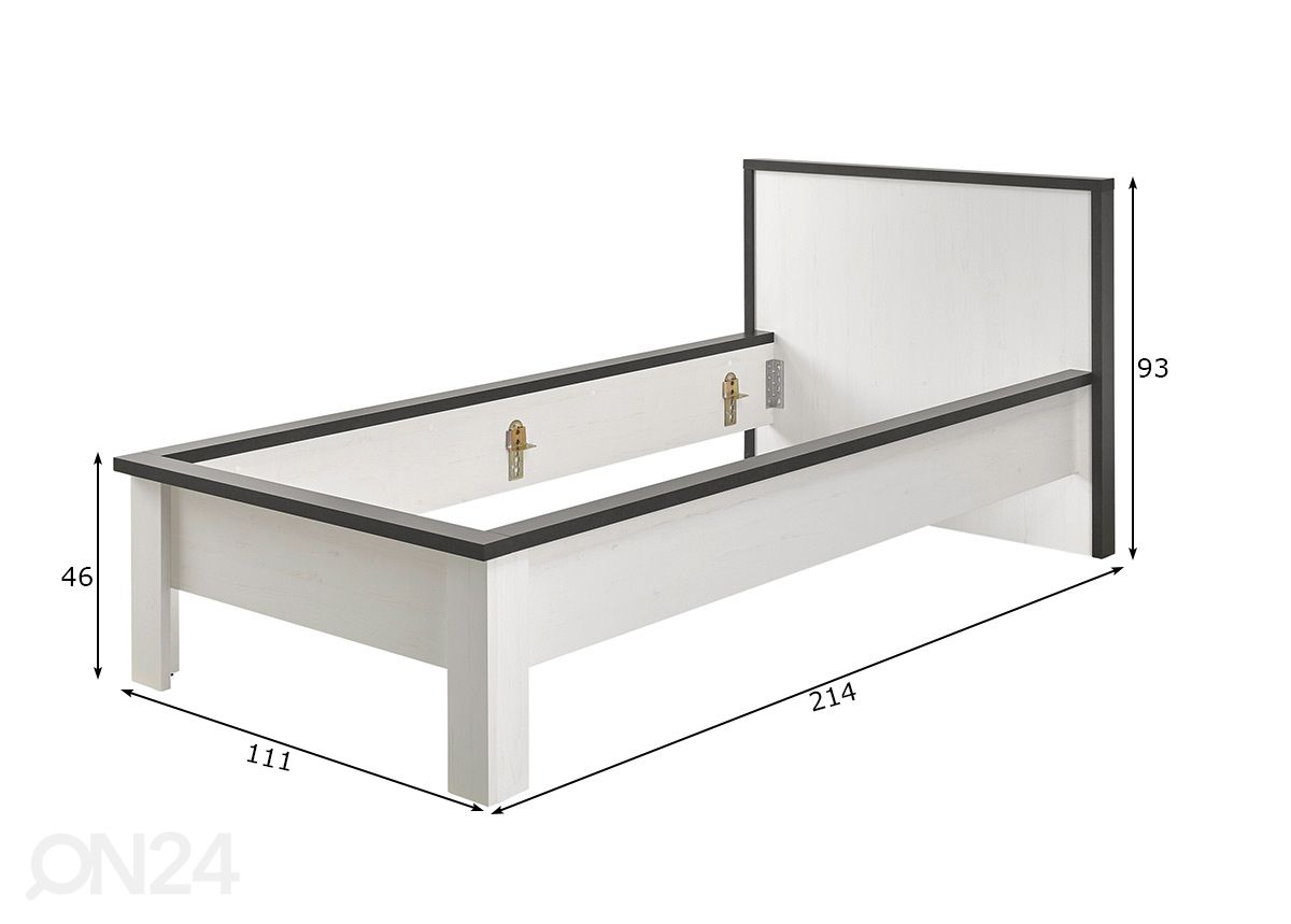 Voodi Sherwood 90x200 cm suurendatud mõõdud