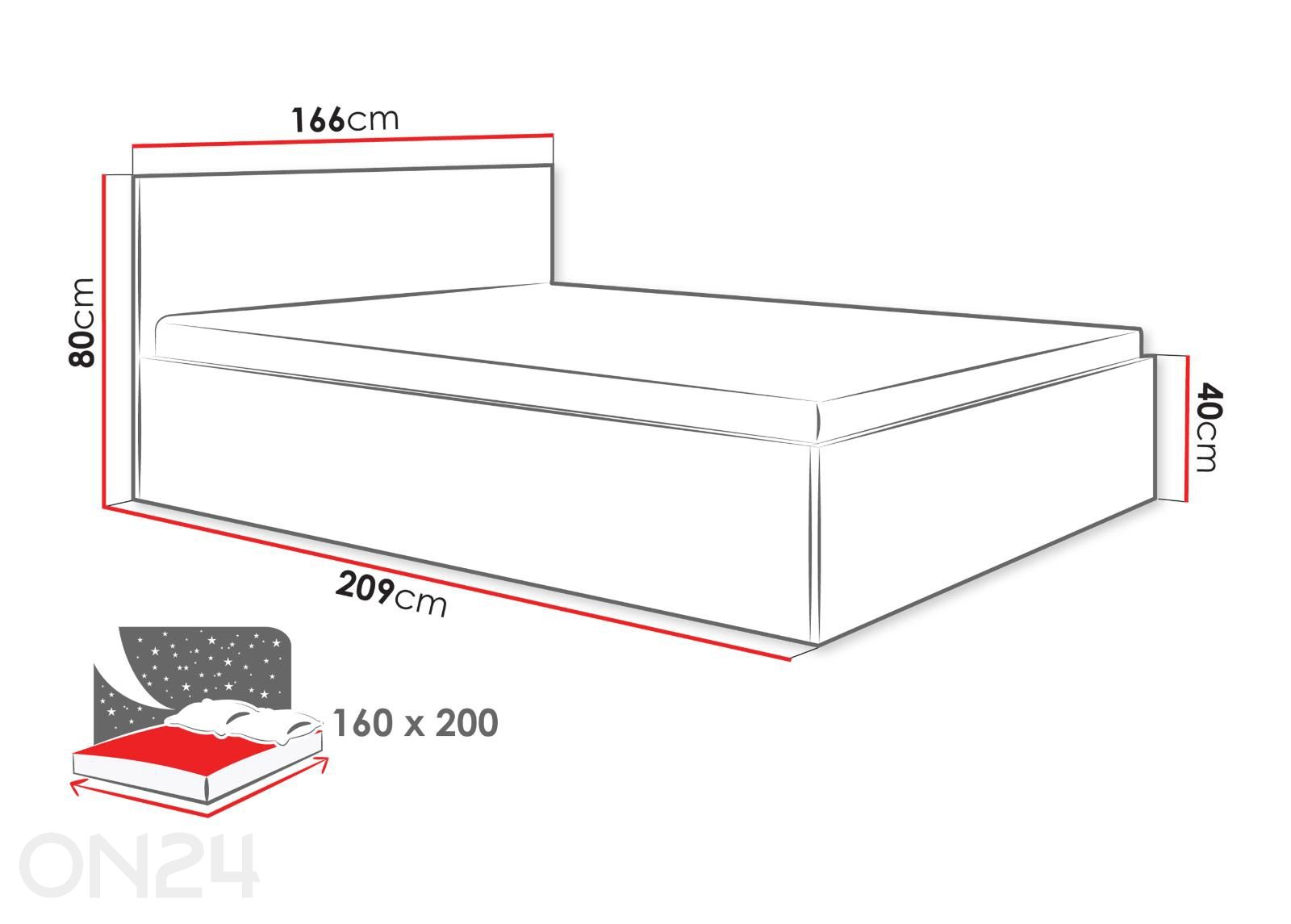 Voodi Tireno 160x200 cm suurendatud mõõdud