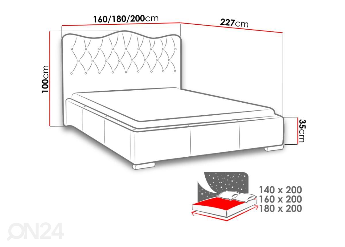 Voodi ülestõstetava voodipõhjaga 140x200 cm suurendatud mõõdud