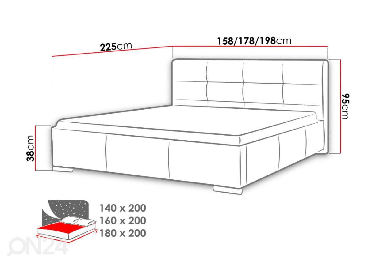 Voodi ülestõstetava voodipõhjaga 140x200 cm suurendatud mõõdud
