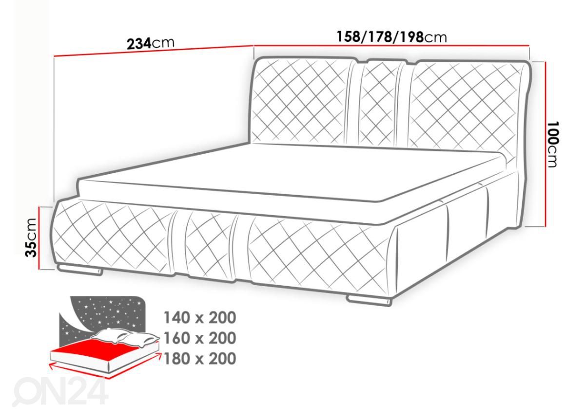 Voodi ülestõstetava voodipõhjaga 160x200 cm suurendatud mõõdud