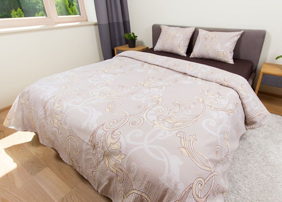 Voodipesukomplekt kortsukangast Beige 150x210 cm suurendatud
