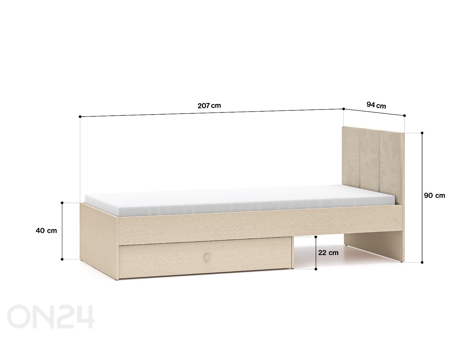 Voodiraam Mevel 90x200 cm suurendatud mõõdud