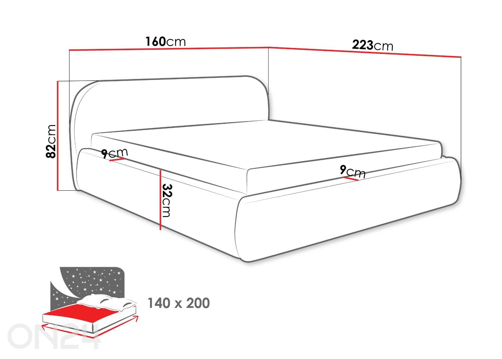 Voodiraam Talori 140x200 cm suurendatud mõõdud