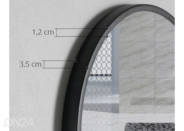 Peegel riiuliga Ø70 cm, must mõõdud