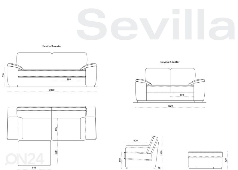 2-kohaline diivan Sevilla suurendatud