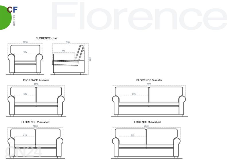 3-kohaline diivan Florence suurendatud