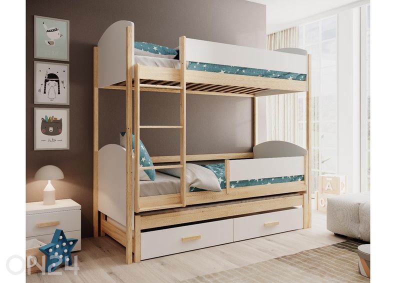 3-kohaline narivoodi komplekt Leia madratsitega 80x180 cm suurendatud