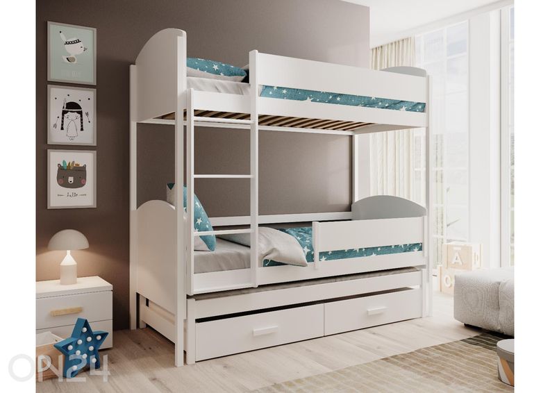 3-kohaline narivoodi komplekt Leia madratsitega 90x200 cm suurendatud