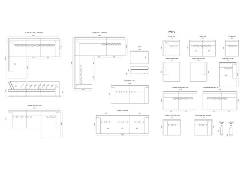 4-kohaline diivan Florida suurendatud