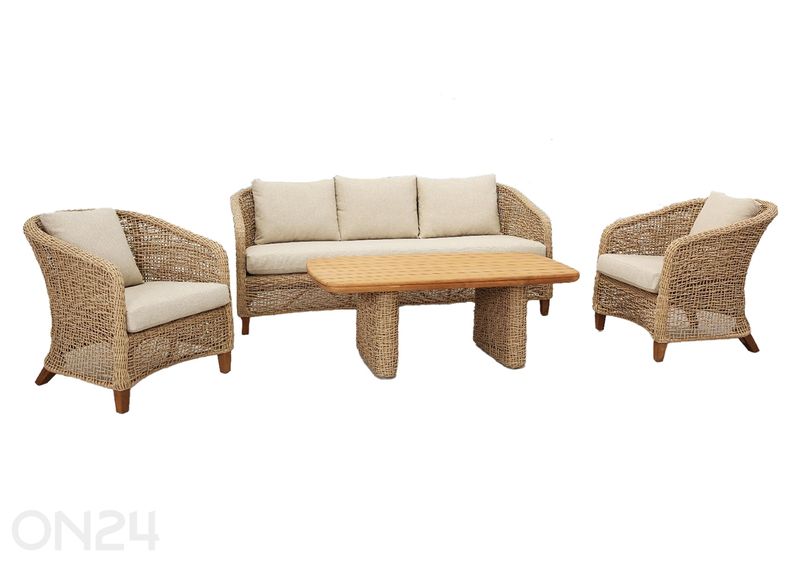 Aiamööbli komplekt Nizza laud+diivan+ 2 tugitooli beež suurendatud
