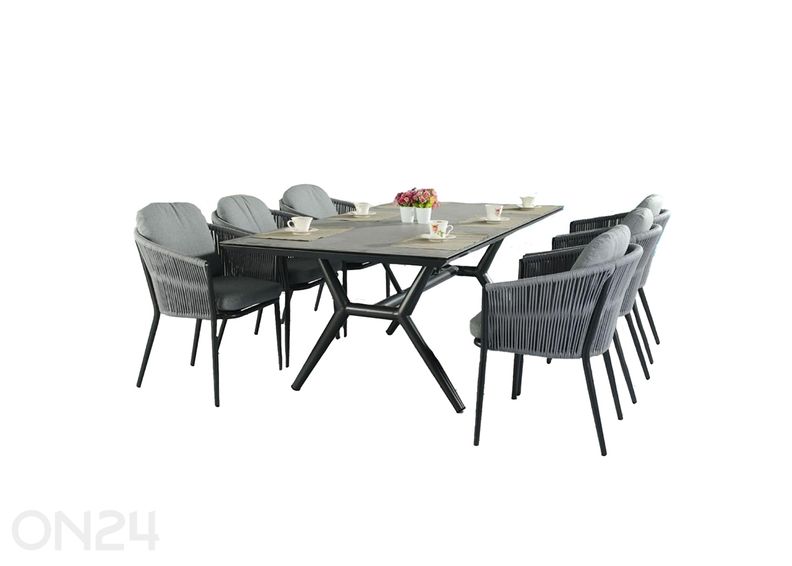 Aiamööbli komplekt Valencia laud+6 tooli hall suurendatud