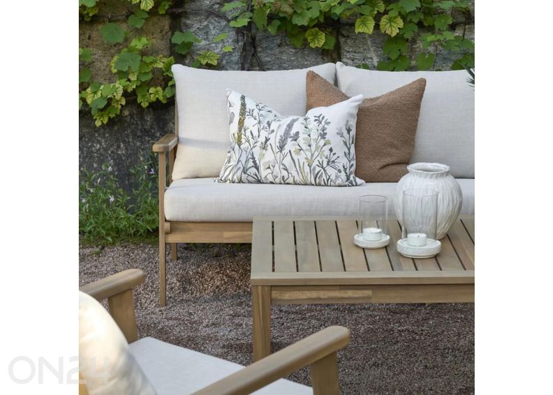 Aiamööbli komplekt Zamora laud+2 tooli+diivan, kreem suurendatud