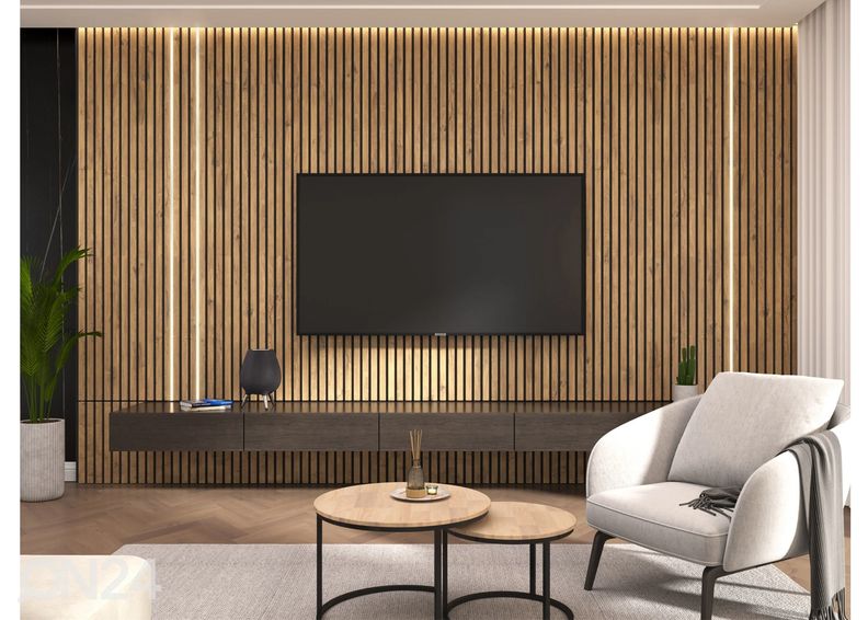 Akustiline seinapaneel täispuidust 240x60 cm suurendatud