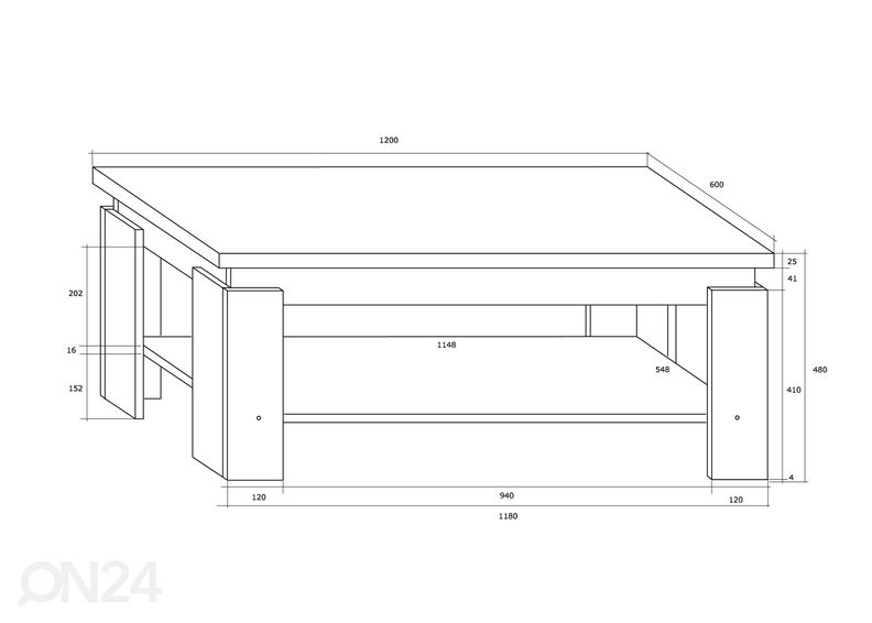 Diivanilaud 120x60 cm suurendatud