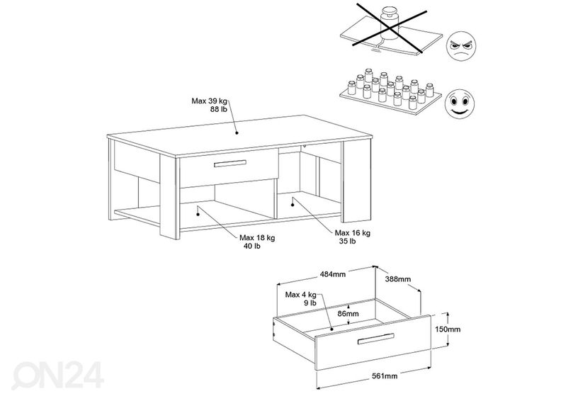 Diivanilaud Helma 110x42 cm suurendatud
