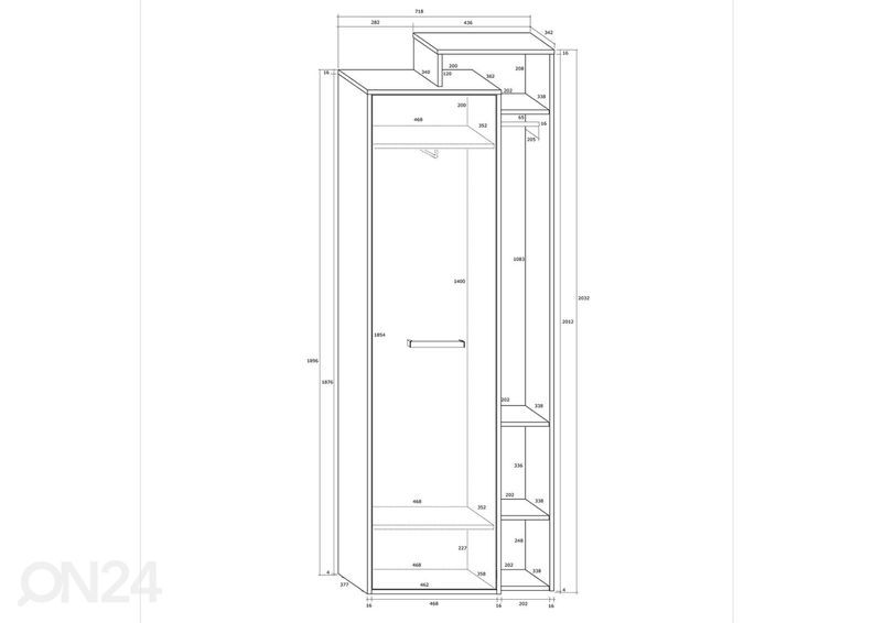 Esikukapp Macroom 72 cm suurendatud