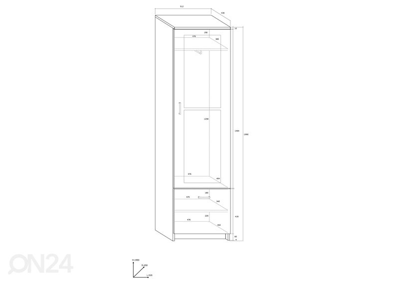 Esikukapp/riidekapp 52 cm suurendatud