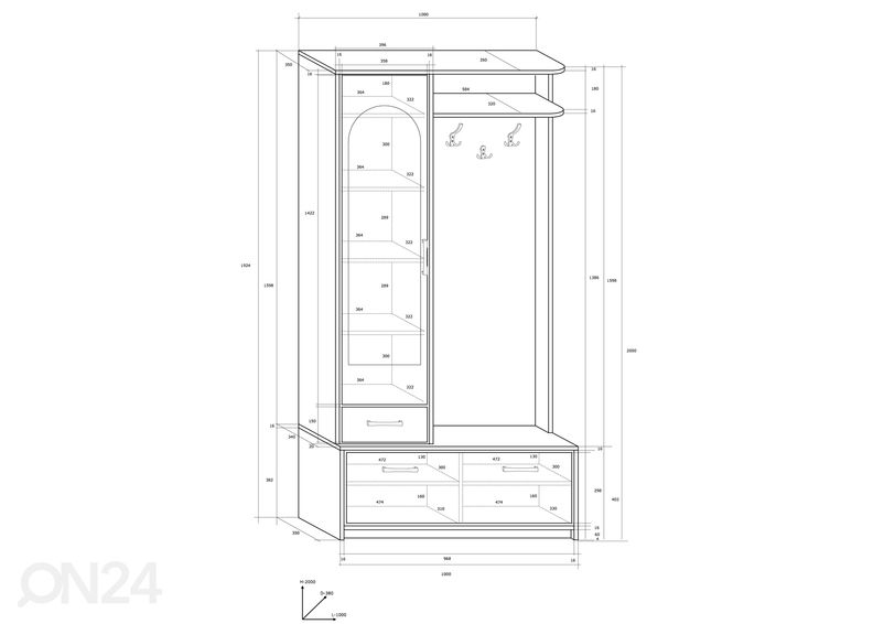 Esikukomplekt 100 cm suurendatud
