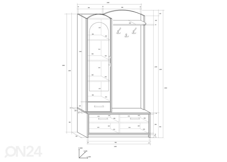 Esikukomplekt 100 cm suurendatud