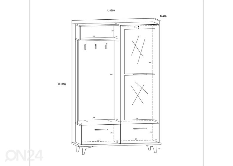 Esikukomplekt Kinsale 125 cm suurendatud
