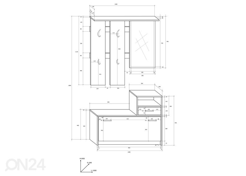 Esikumööbel 100 cm suurendatud