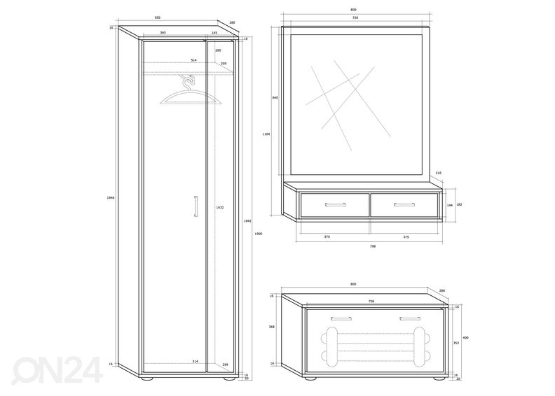 Esikumööbel 135 cm suurendatud