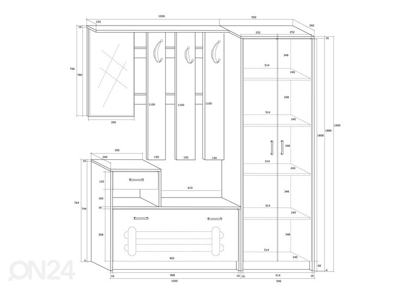 Esikumööbel Drimo I 155 cm suurendatud