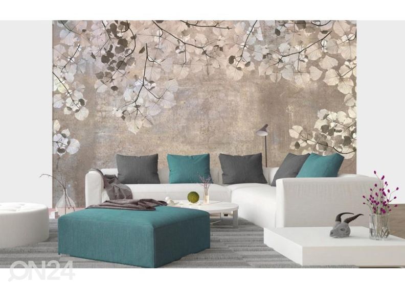 Fliis fototapeet Beige Leaves Abstract 150x250 cm suurendatud