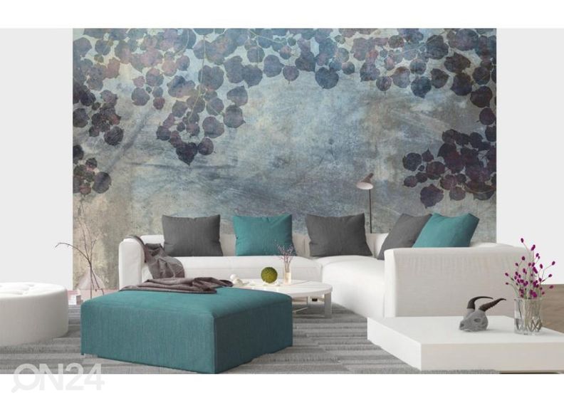 Fliis fototapeet Blue Leaves Abstract 150x250 cm suurendatud