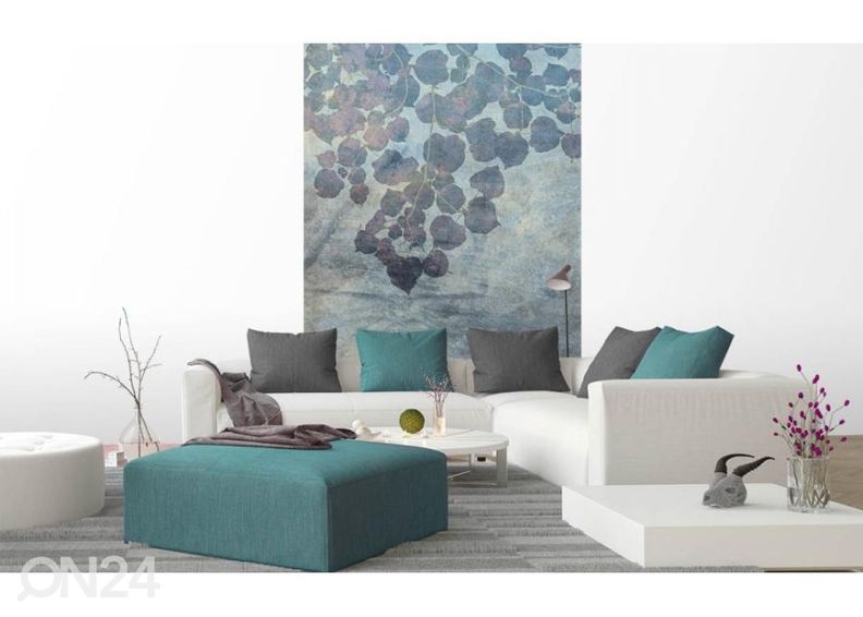 Fliis fototapeet Blue Leaves Abstract 150x250 cm suurendatud
