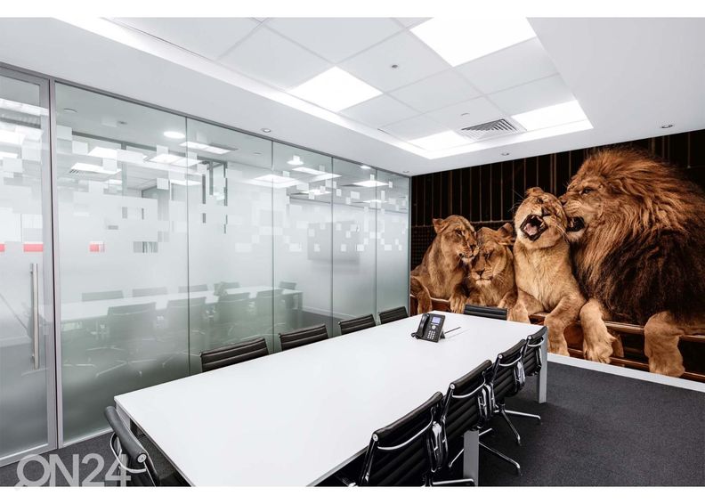 Fliis fototapeet Lion And Three Lioness suurendatud