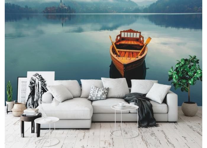 Fliis fototapeet Lonely Boat 368x245 cm suurendatud