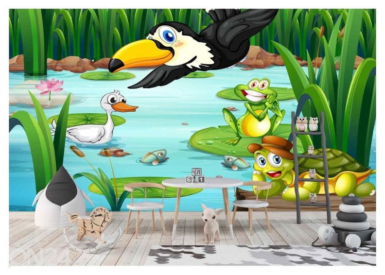 Fliis fototapeet Pond with Animals 416x290 cm suurendatud